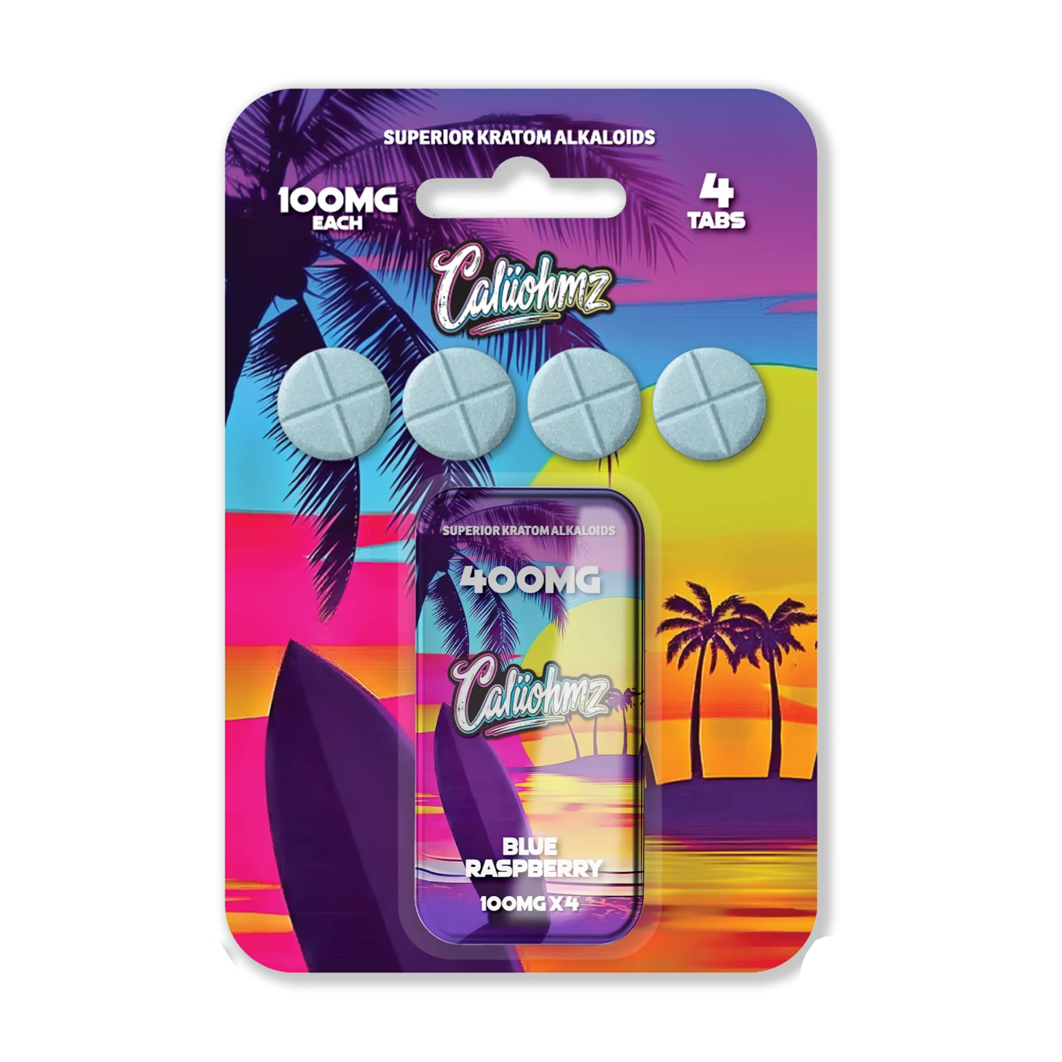 Caliiohmz 400MG Blue Raspberry Kratom Tablets - 4 Tabs