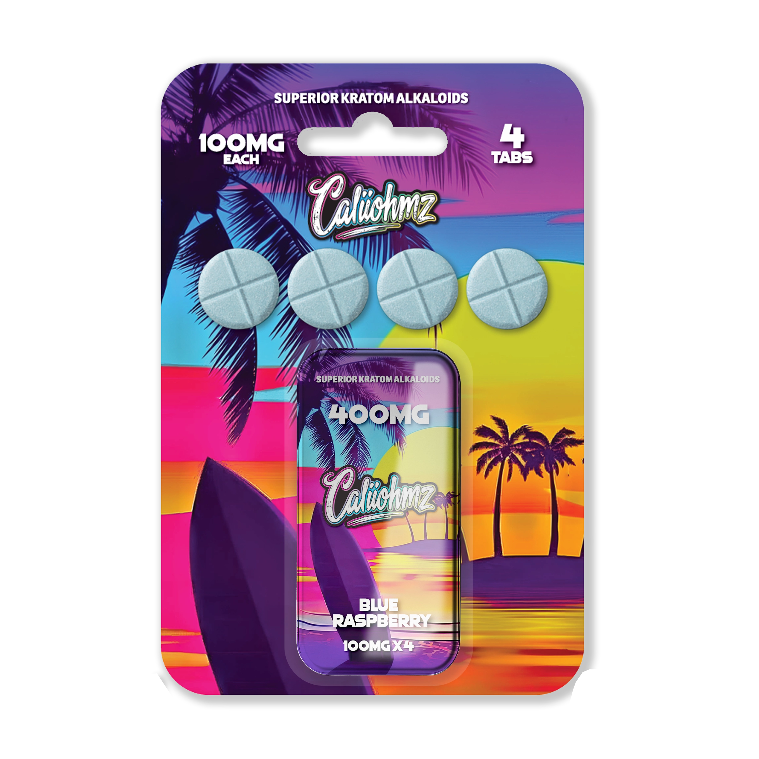Caliiohmz 400MG Blue Raspberry Kratom Tablets - 4 Tabs