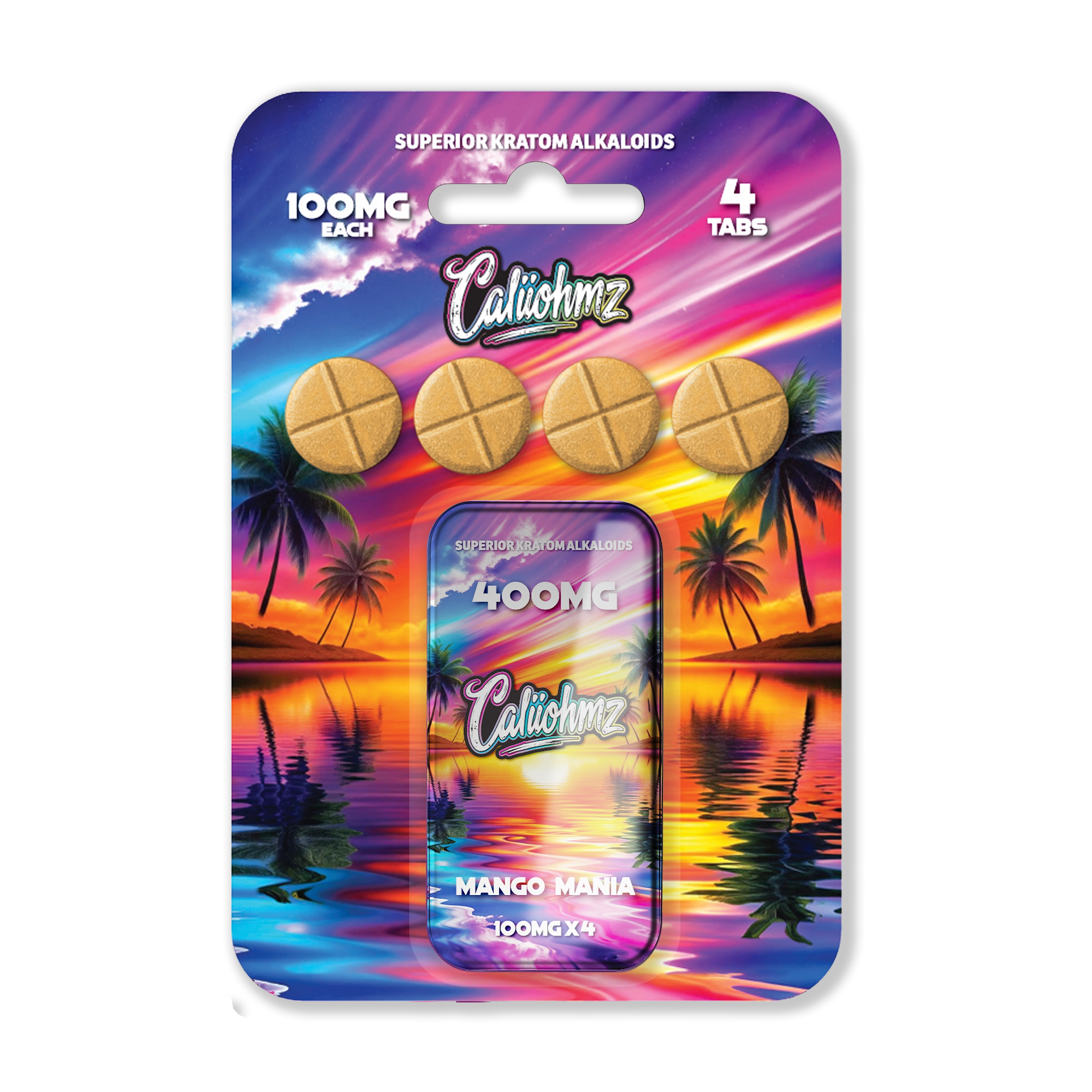 Caliiohmz 400MG Mango Mania Kratom Tablets - 4 Tabs