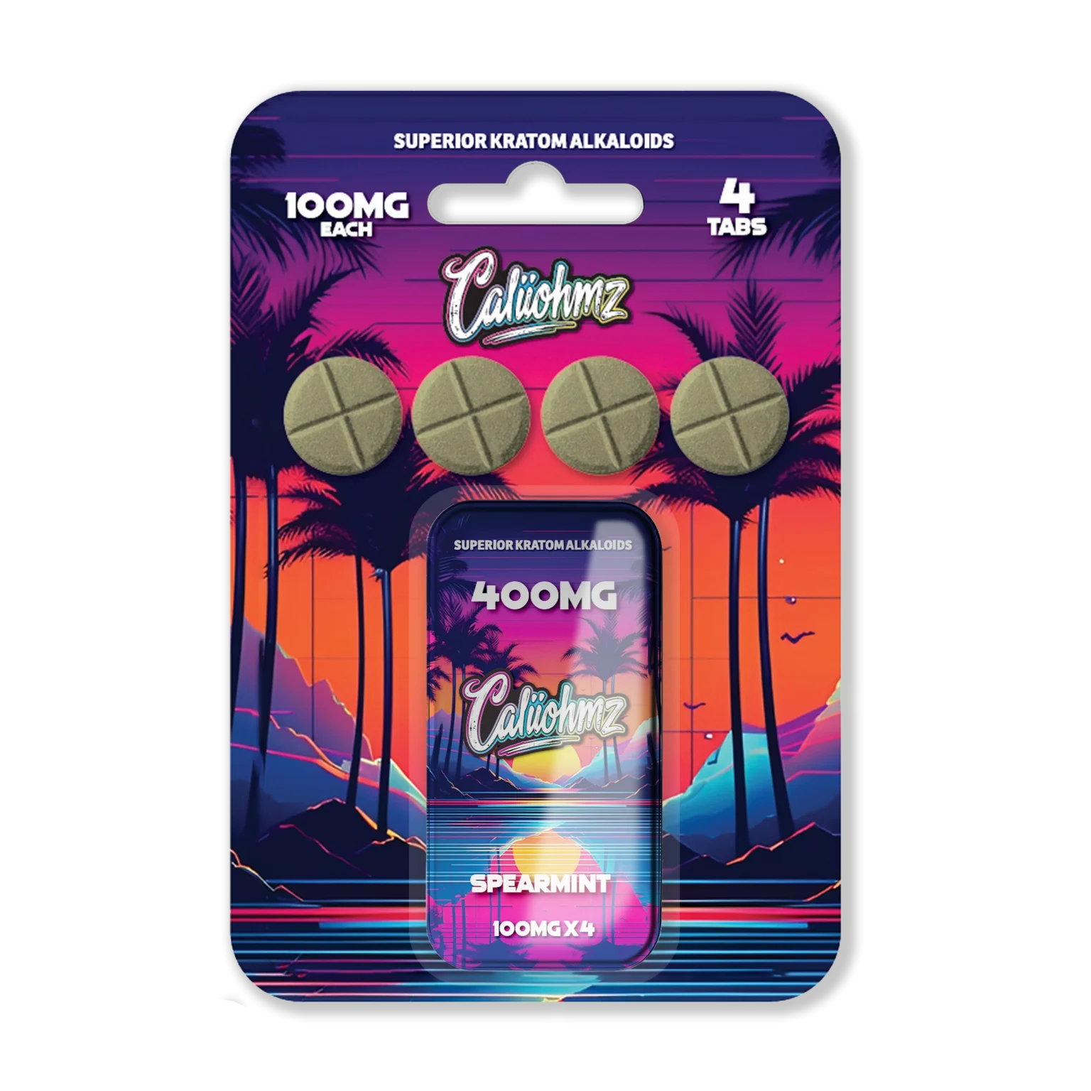 Caliiohmz 400MG Spearmint Kratom Tablets - 4 Tabs