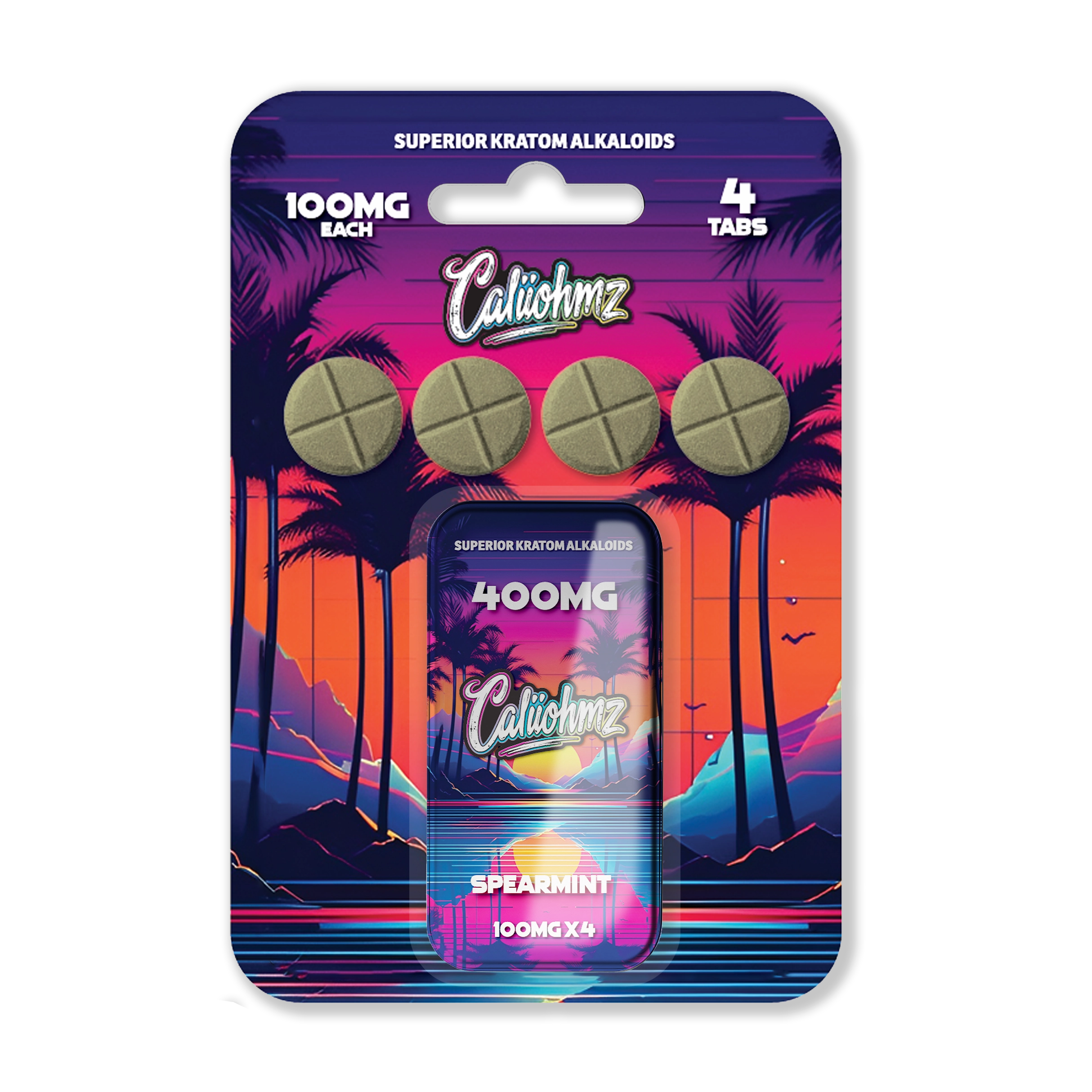 Caliiohmz 400MG Spearmint Kratom Tablets - 4 Tabs