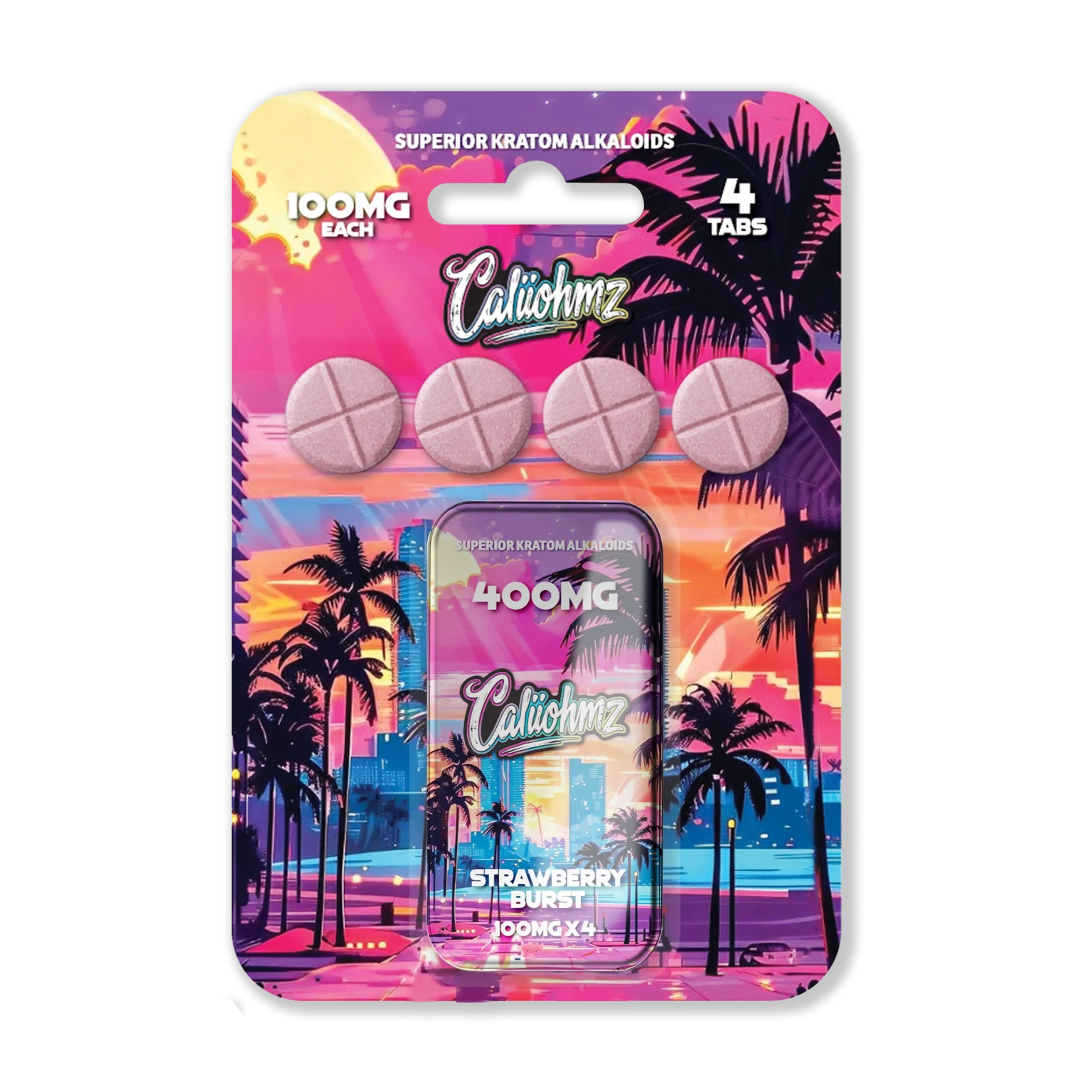 Caliiohmz 400MG Strawberry Kratom Tablets - 4 Tabs