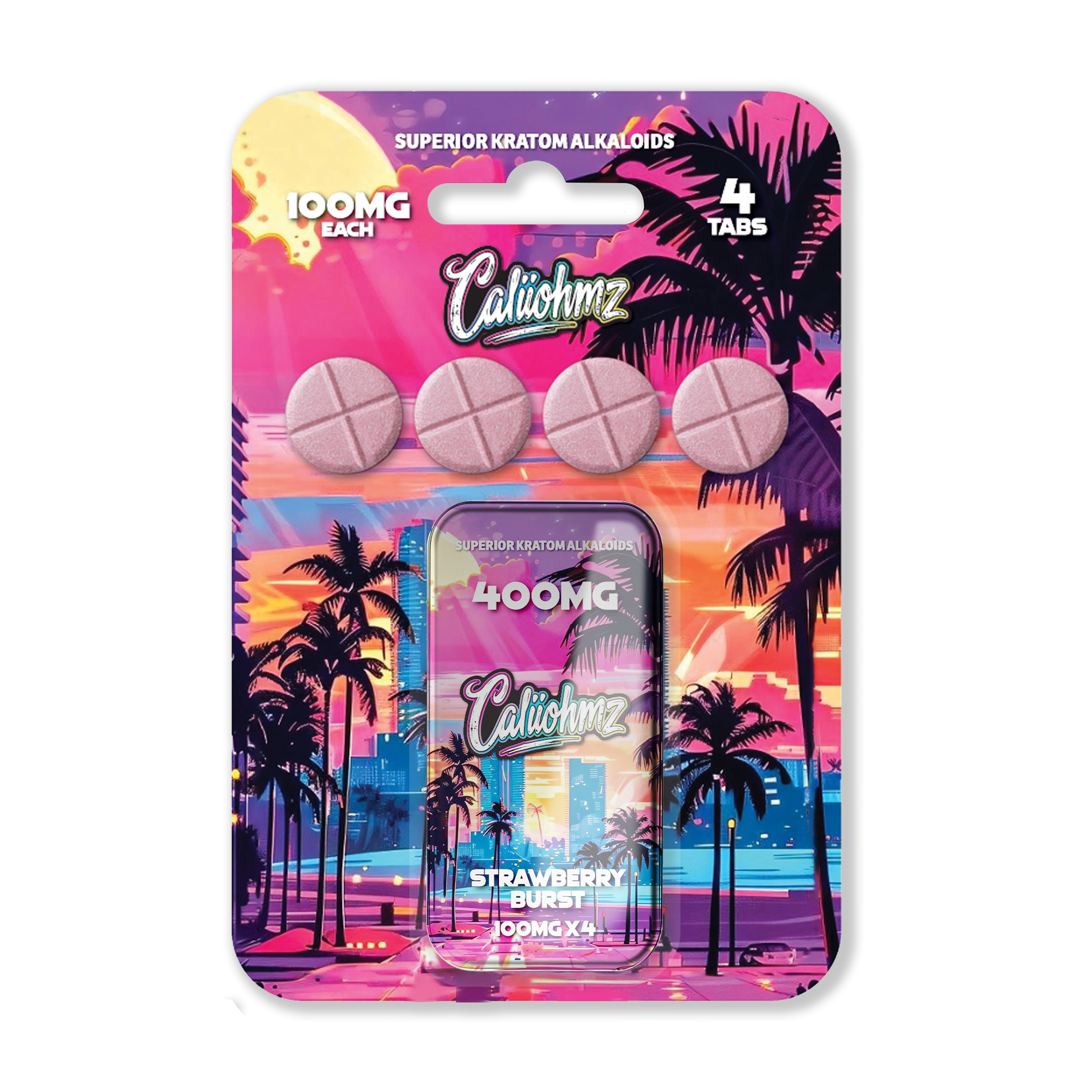 Caliiohmz 400MG Strawberry Kratom Tablets - 4 Tabs