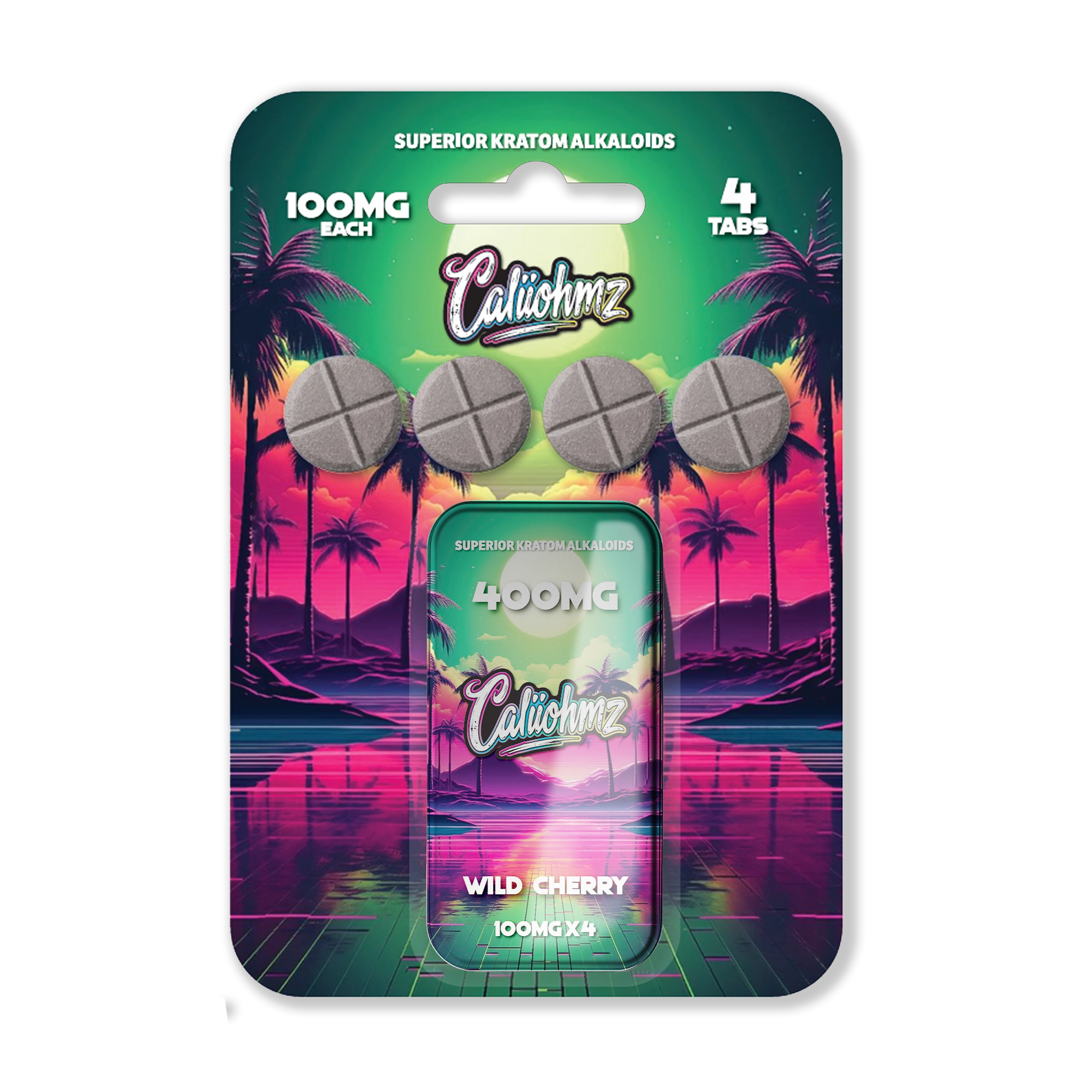 Caliiohmz 400MG Wild Cherry Kratom Tablets - 4 Tabs
